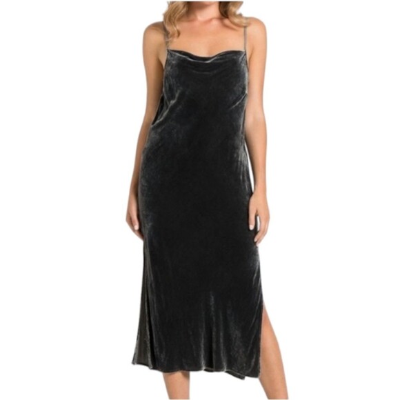 Cloth & Stone Velvet Tie-Dye Slip Dress | Anthropologie | Black Midi Cowl Neck - Picture 1 of 8